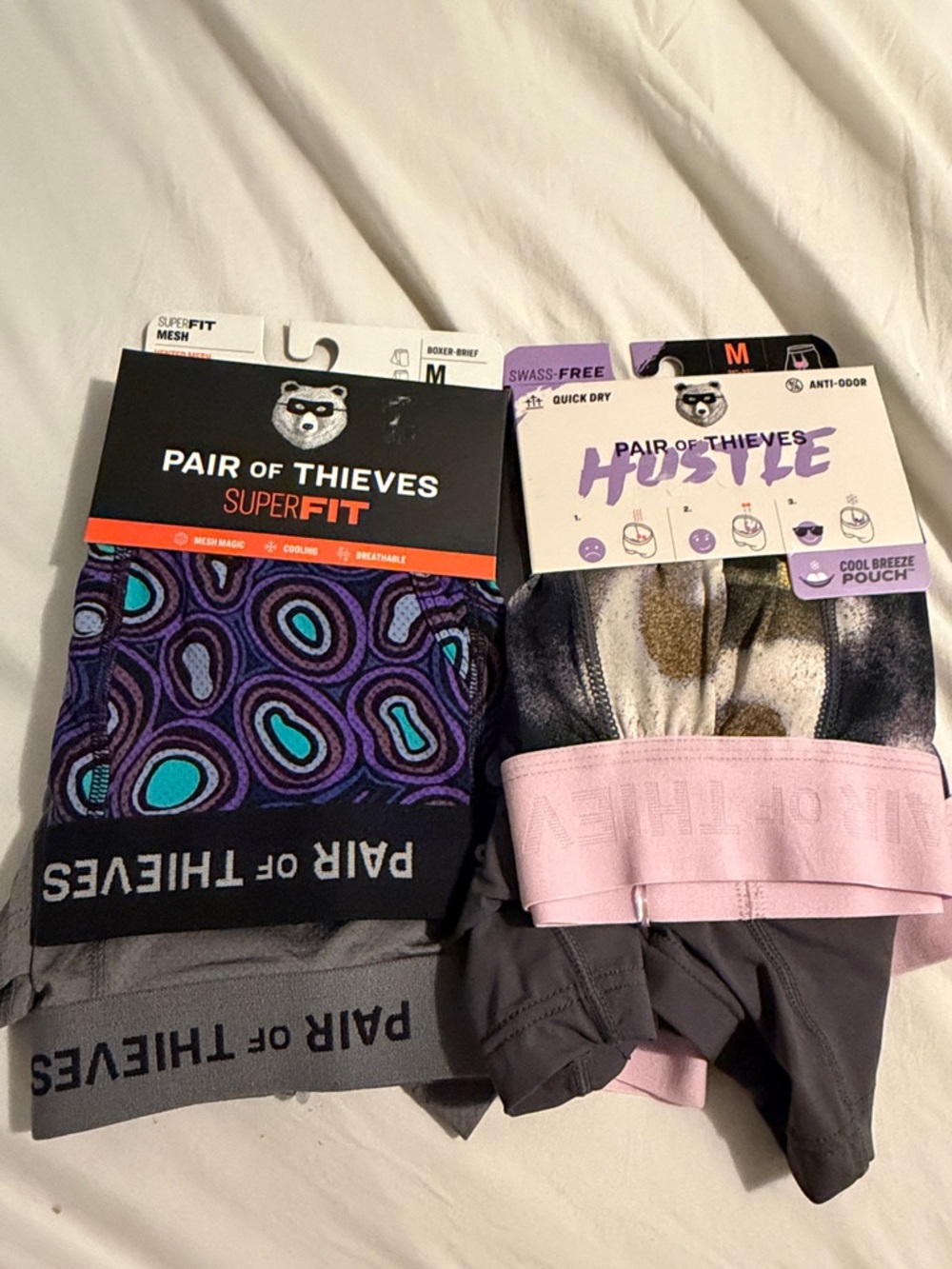 Pair of Thieves Men's Boxer Briefs — Purple Pattern with Pink Waistband